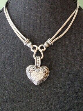 Lia Sophia "Love Dust" double strand silver-tone heart necklace with a pavé crys